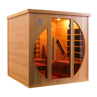 2 Person Far Infrared Red Cedar Wooden Indoor Sauna Room With Recliner, 7 Colors Full Star Colored Lights, Far Infrared Heated Tube and More