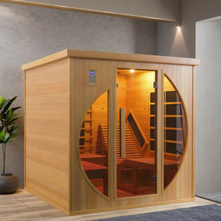 2 Person Far Infrared Red Cedar Wooden Indoor Sauna Room With Recliner, 7 Colors Full Star Colored Lights, Far Infrared Heated Tube and More
