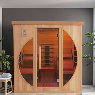 2 Person Far Infrared Red Cedar Wooden Indoor Sauna Room With Recliner, 7 Colors Full Star Colored Lights, Far Infrared Heated Tube and More