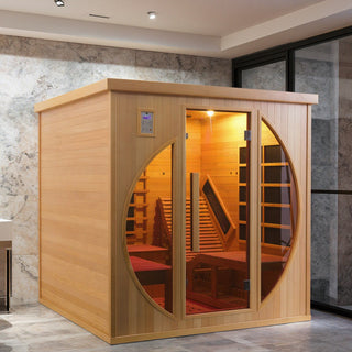2 Person Far Infrared Red Cedar Wooden Indoor Sauna Room With Recliner, 7 Colors Full Star Colored Lights, Far Infrared Heated Tube and More