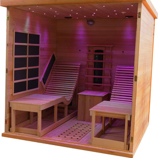 2 Person Far Infrared Red Cedar Wooden Indoor Sauna Room With Recliner, 7 Colors Full Star Colored Lights, Far Infrared Heated Tube and More